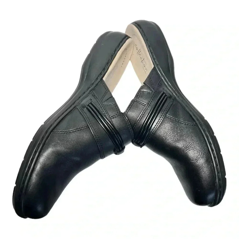 Clarks Women’s Black Leather Casual Slip On Mule Size 7 Preowned - Picture 9 of 12
